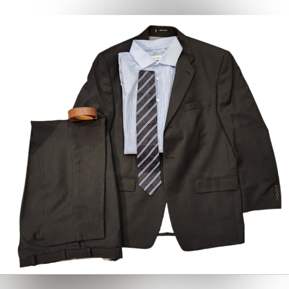Calvin Klein Men's Two Piece Black Pinstripe Suit